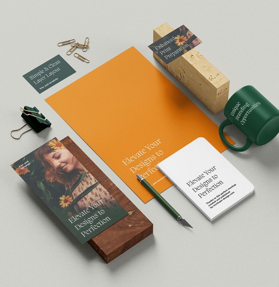 Brand collateral design visual demonstrating comprehensive branding materials